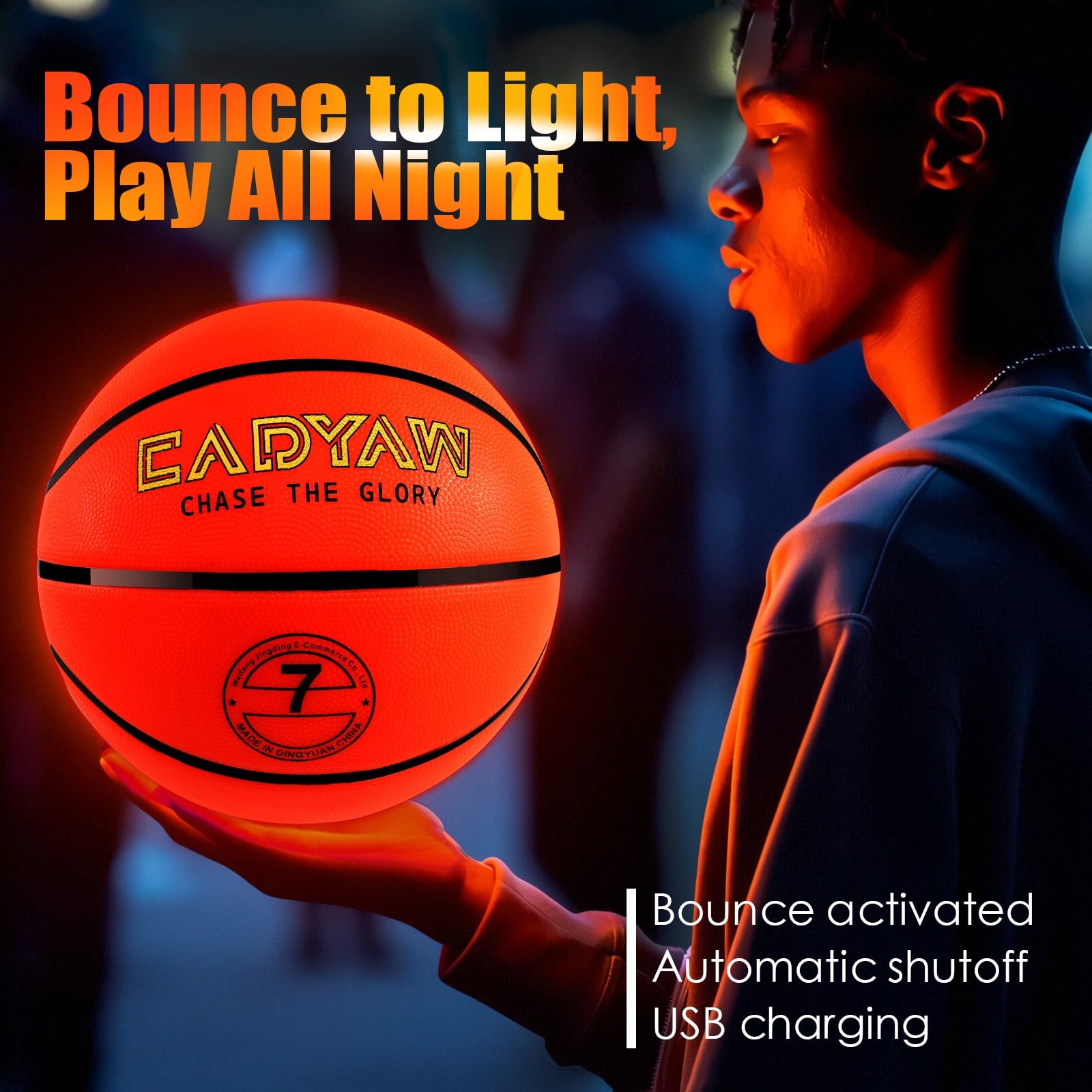 Cadyaw Glow in The Dark Soccer Ball, Rechargeable Light up Soccer Toys, Birthday Gift for Boys and Girls 8-12, Cool Toys for Kids Outdoor Night