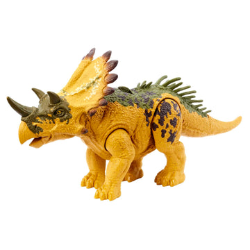 Mattel Jurassic World Wild Roar Dinosaur Toy with Sound & Attack Move, Regaliceratops Posable Action Figure Includes Digital Play, 11 inches Long