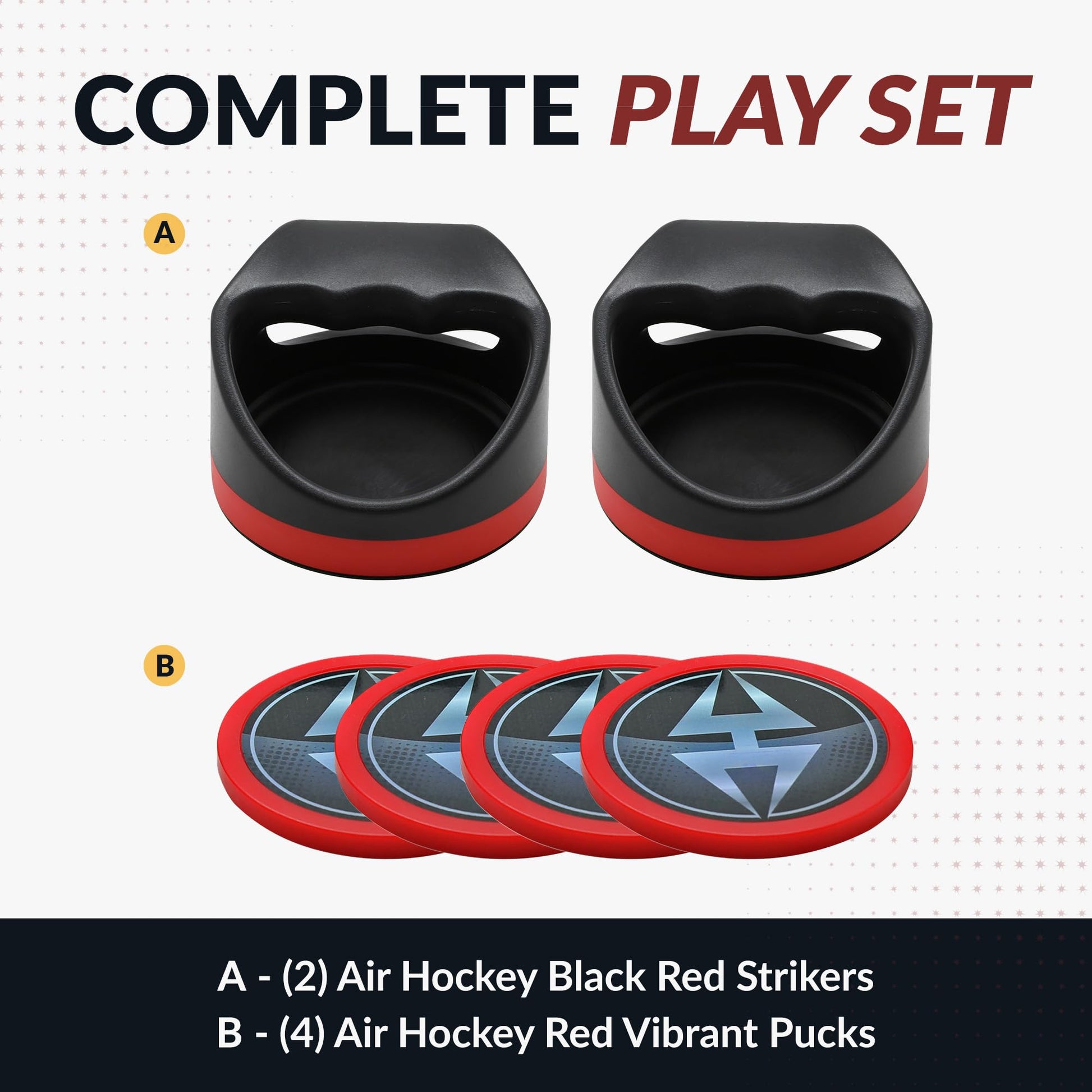 Hathaway Air Hockey Pucks and Paddles Set - Two Ergonomic 4-inch Pushers and Four 3-inch ABS Table Hockey Pucks - Durable Game Accessories Ideal