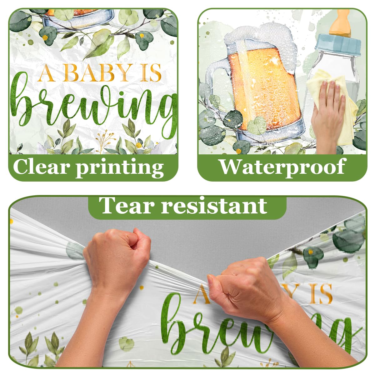 Baby Brewing Shower Decorations-3pcs A Baby is Brewing Tablecloth, Beer Feeding Bottle Baby Shower Table Covers for Boys Girls Baby Shower Party