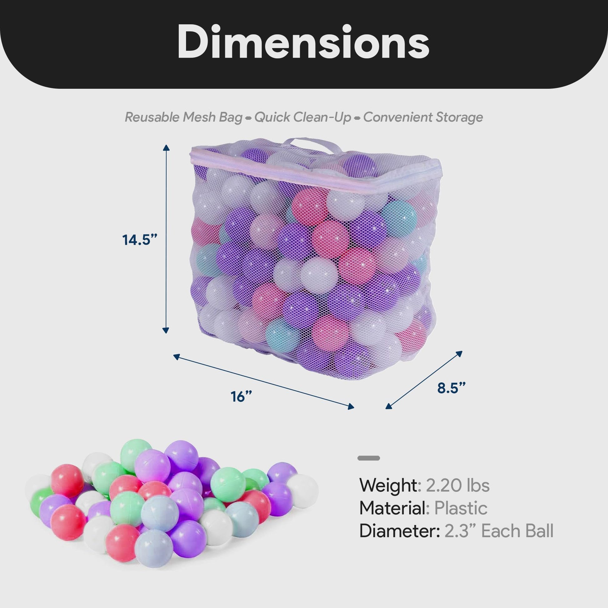 BalanceFrom Play Pit Balls Toy Set for Kids with Mesh Bag, Rainbow or Pastel Colors - Crush-Proof Plastic for Ball Pits, Playhouses, Bounce Houses