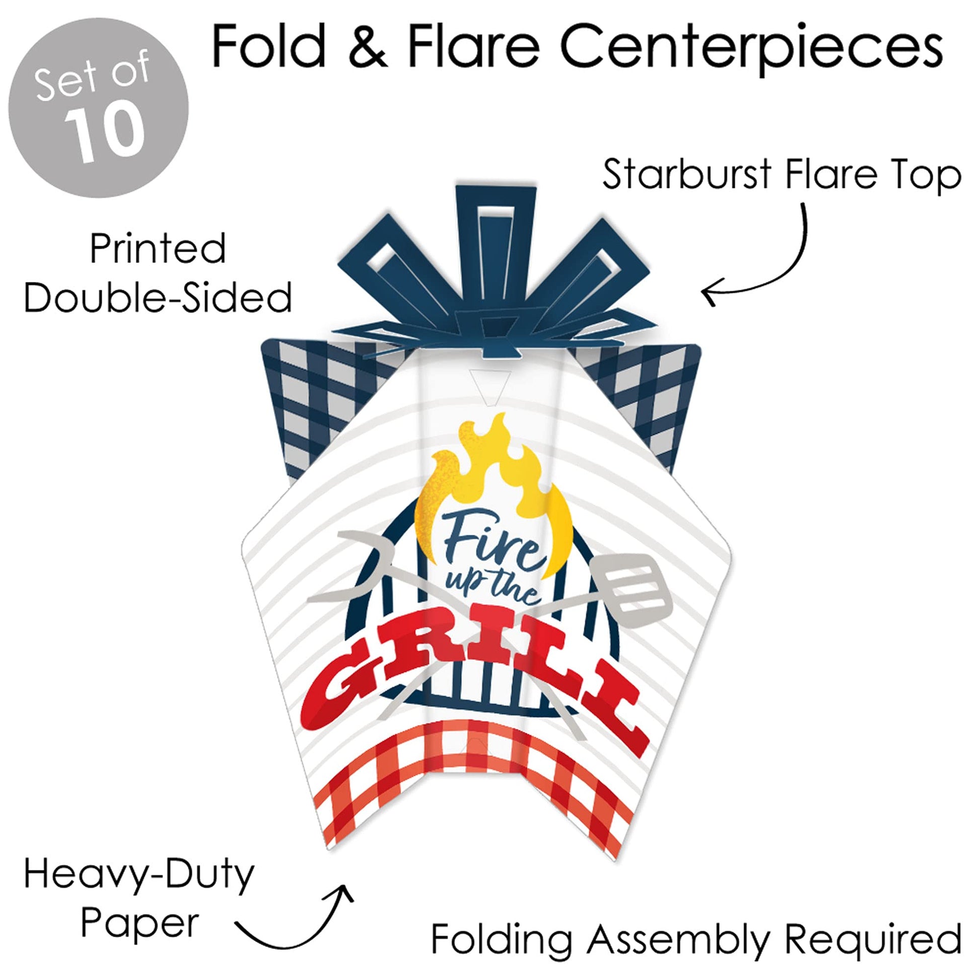 Big Dot of Happiness Fire Up the Grill - Table Decorations - Summer BBQ Picnic Party Fold and Flare Centerpieces - 10 Count