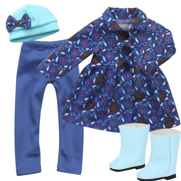 Sophia's 4 Piece Winter Outfit with Print Coat, Pants, Hat and Boots for 14.5" Dolls, Blue