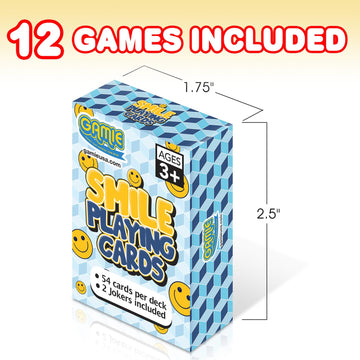 Gamie Mini Smile Playing Cards Deck - Pack of 12-2.5 Inches Tall - Blue Checkerboard Background - Poker-Casino Cards - Carnival Prize, Party Favor