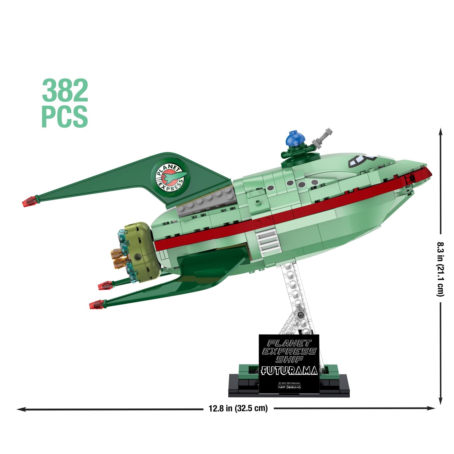 Brickcraft Futurama Planet Express Ship Brick Building Kit (382-Piece Set), Sci-Fi Collectible Display Model, Futuristic Toy Brick Set for Adults