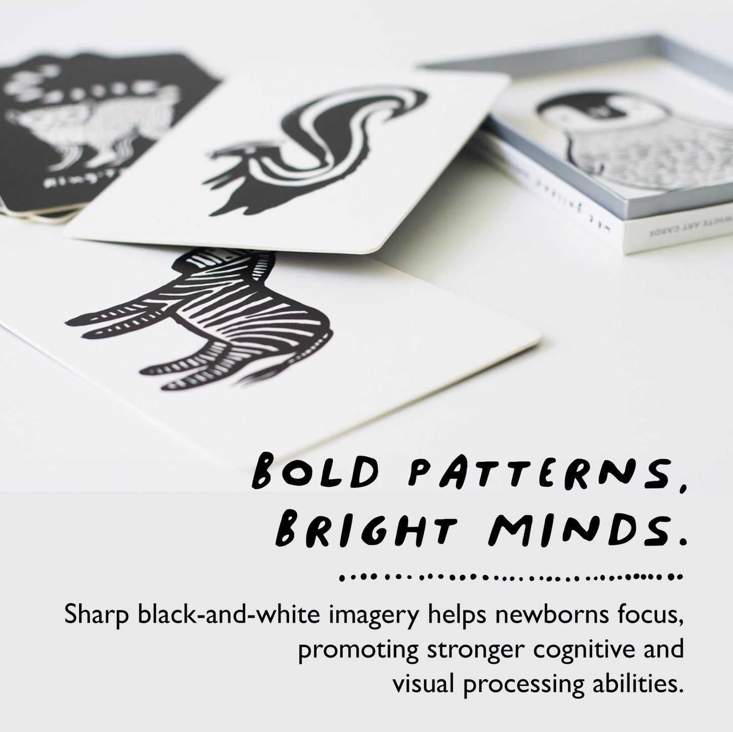 Wee Gallery High Contrast Cards for Baby - Black and White Jungle Animals