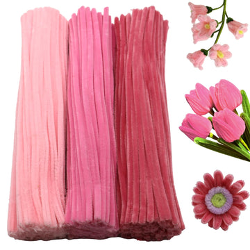 Swpohrat 300 Pieces Shades of Pink Pipe Cleaner Craft Set 3 Assorted Colors,Thick Fuzzy Chenille Stem Pipe Cleaners for DIY Craft Flower Projects