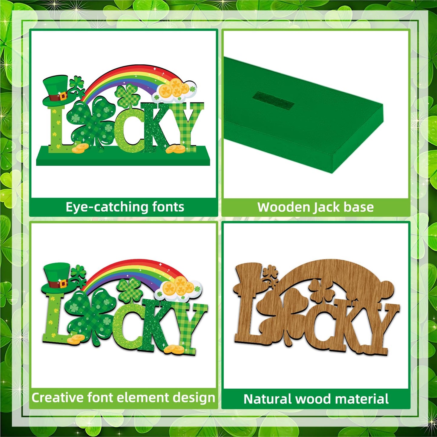 St Patricks Day Table Decorations Wooden Centerpieces,11.8x 6.5inch Green Saint Patricks Day Table Decorations Lucky Shamrock Style St Patricks Day