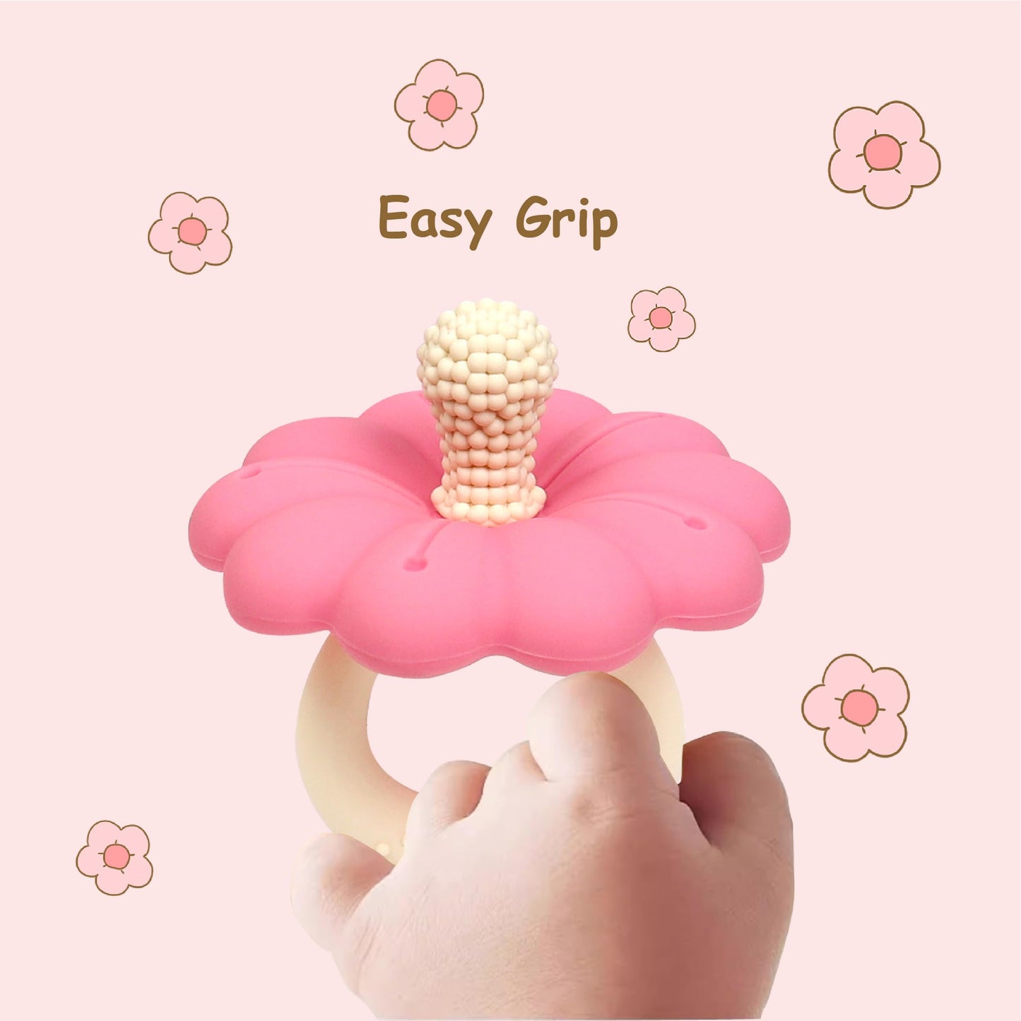 Ginbear Silicone Baby Teether for Girls, BPA Free Food Grade Infant Teething Toys, Soothing Baby Chew Toys, Sensory Teething Pain Relief Pacifier 3