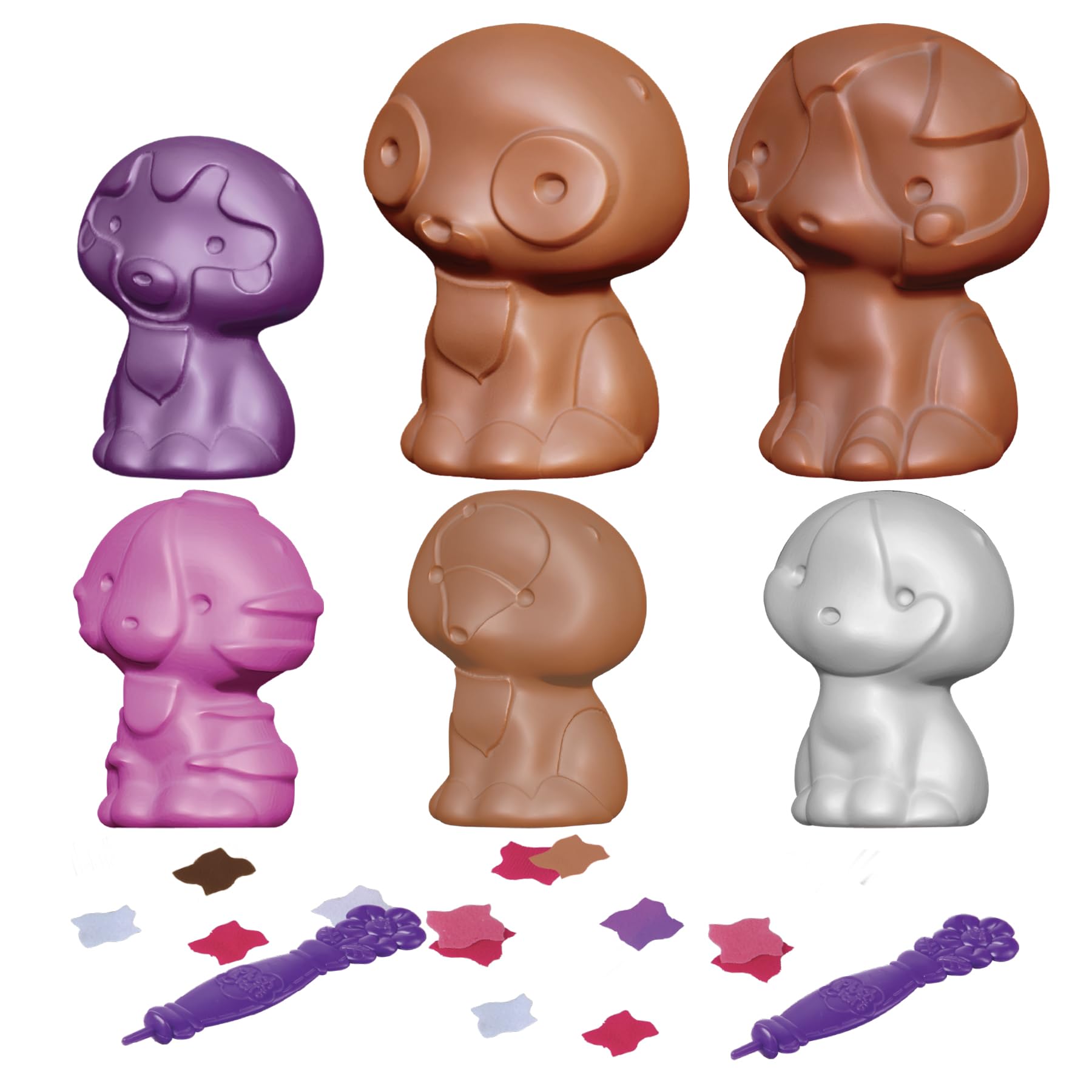 ORB PlushCraft DIY 3D Dog and Cat Gift Set 6 Pack Craft Kit - Mess Free Punch Fabric System, No Sewing Required - Includes 2 Standard Size 3D Pets