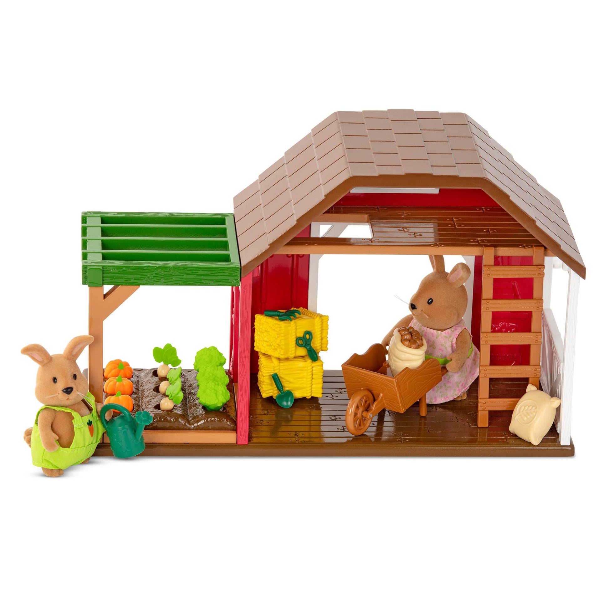 Li’l Woodzeez - Happy Harvest Farm Playset - 20 Pcs Doll Playset with Farmer & Garden Accessories - Pretend Play Toy Barn for Kids Age 3+