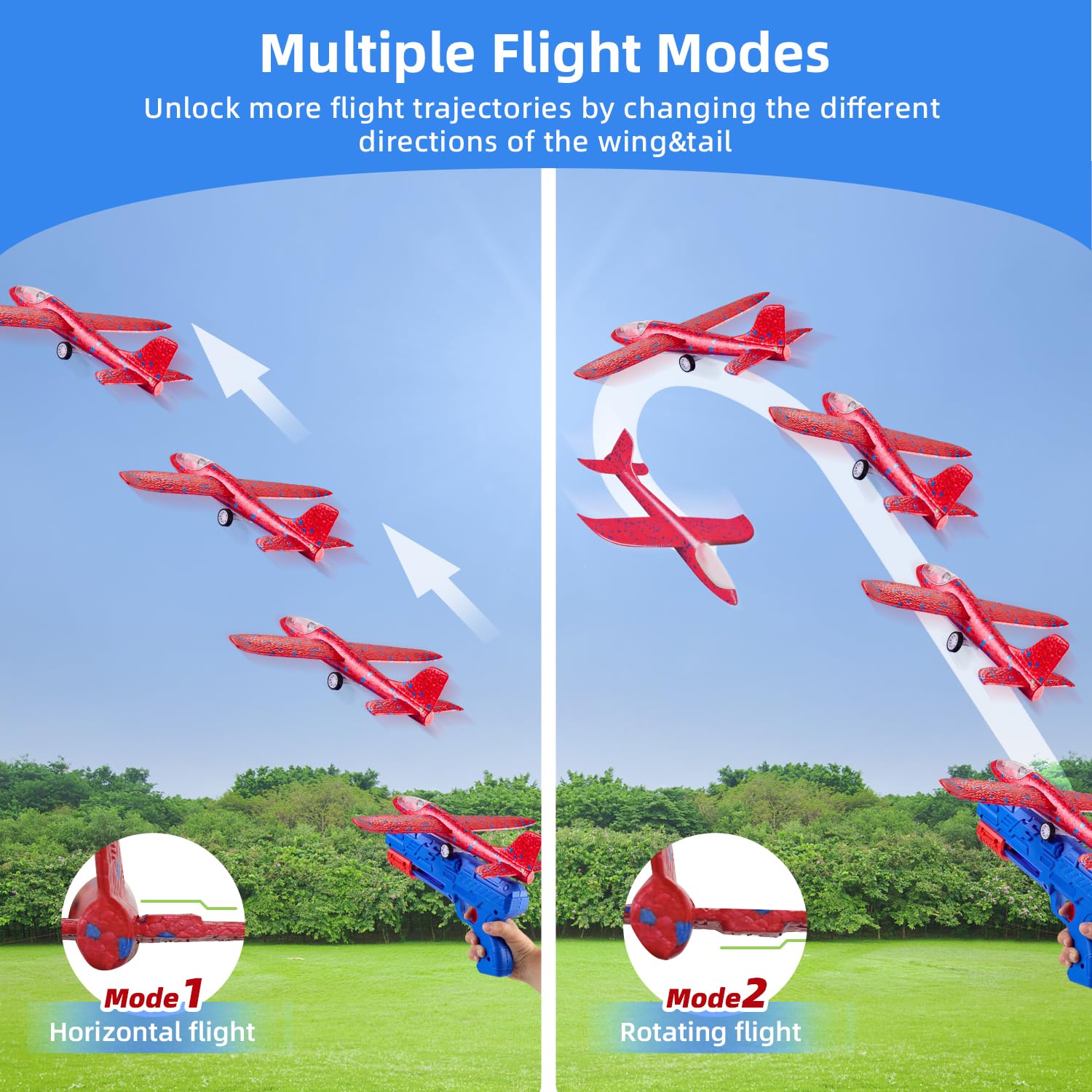 Neoot Toy Airplane, 3 Pack Airplane Launcher Toys 2 Flight Mode Glider Plane Outdoor Toys for Kids Ages 3 4 5 6 7 8 9 10 11 12 Year Old Boys & Girls