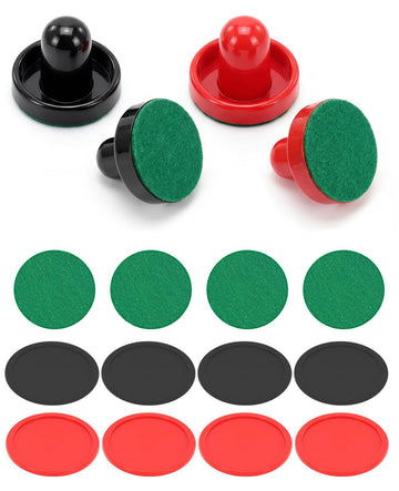 Waaqkid 16 Pcs Air Hockey Pucks and Paddles, Mini Goal Handles Air Hockey Replacement Accessories (4 Pushers, 4 Pads, 8 Pucks)
