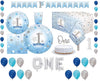 First Birthday Baby Boy Party pack for 30 Guesy Tableware Kit Plates Cups Napkins Table Cover Balloons Banner Ideal for 1st Birthday theme baby
