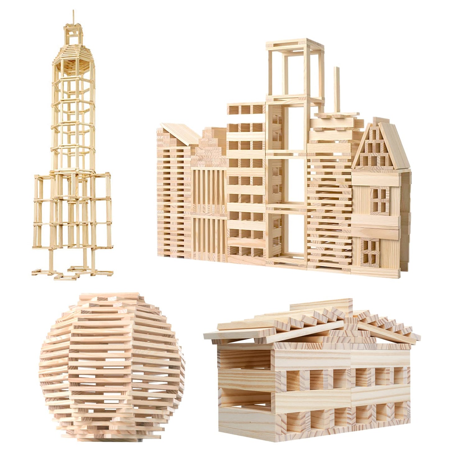 NiToy Wooden Plank Building Blocks 200PCS Sensory Toy for Kids, Montessori STEM Playset with Natural Pine Wood Creative Shapes for Educational