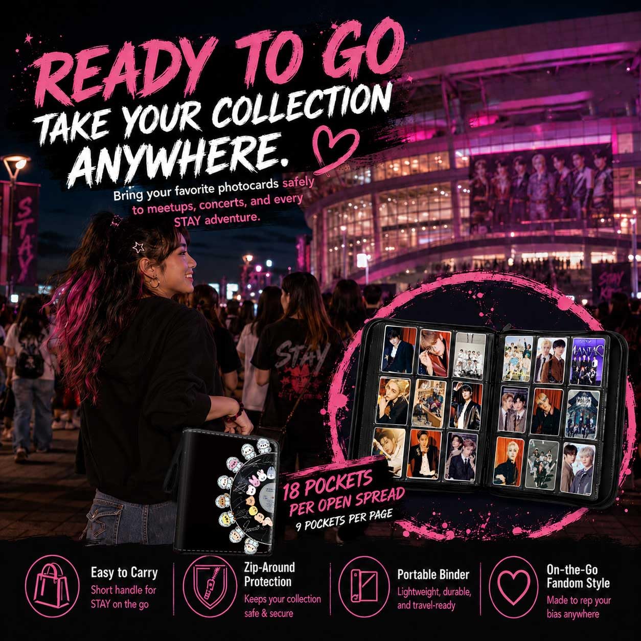 Stray Photocards Binder 1008 Pockets, Stray Fans Gifts & SKZOO Merch Collectors, 9-Pocket Portable Waterproof Display Kpop Photo Cards Collector Ablum