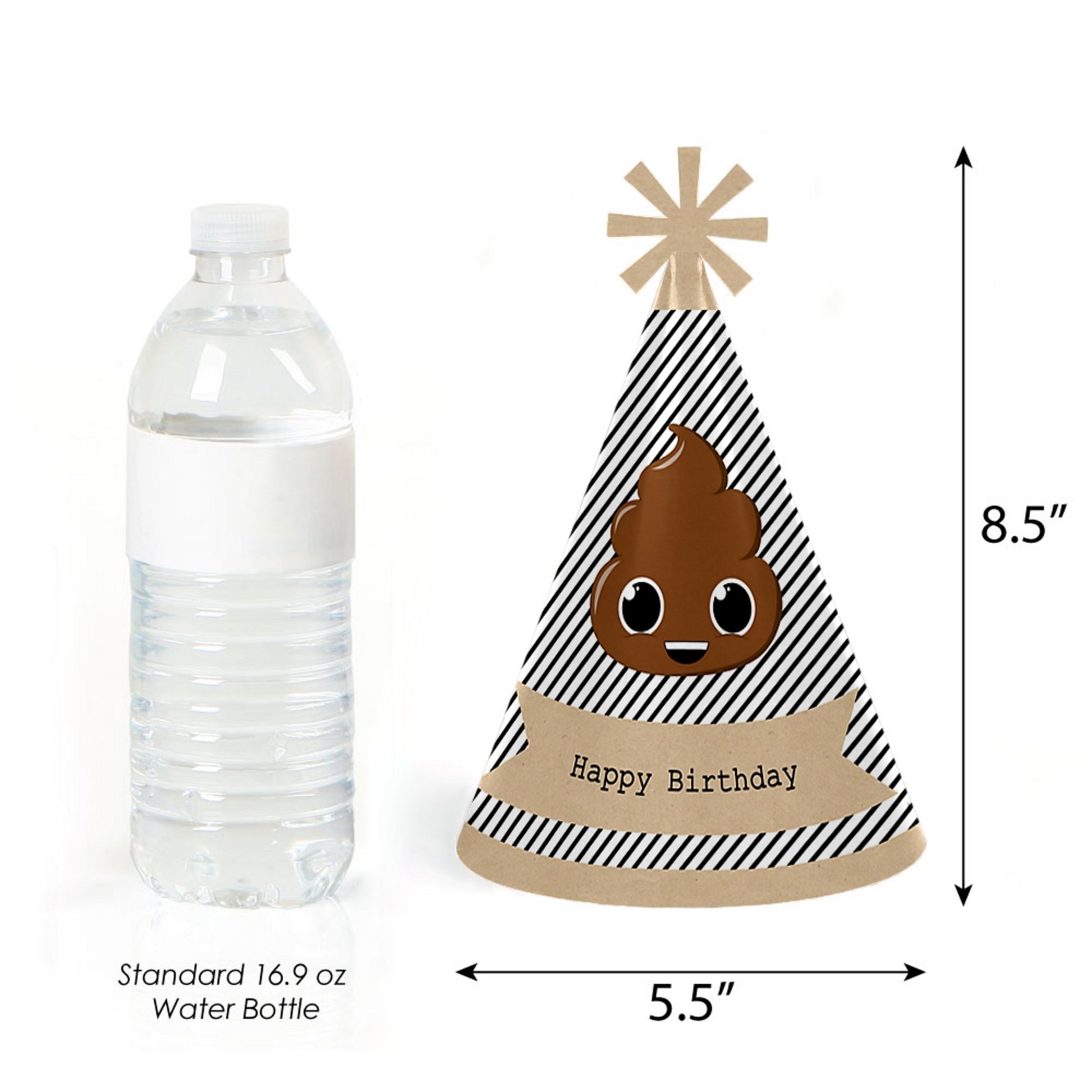Big Dot of Happiness Party 'Til You're Pooped - Cone Poop Emoji Happy Birthday Party Hats for Kids and Adults - Set of 8 (Standard Size)