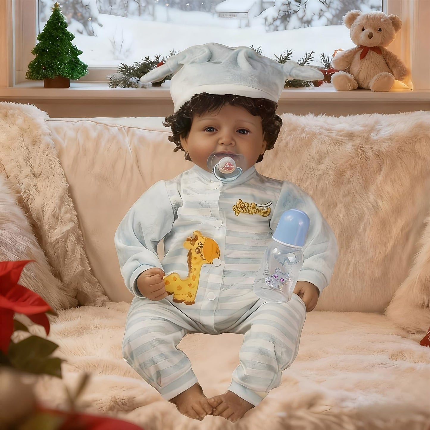 JRLCGYP 22" African American Baby Doll, Realistic Black Reborn Baby Dolls Silicone Vinyl Babydoll, Lifelike Soft Cloth Body Boy Doll, Birthday Set for
