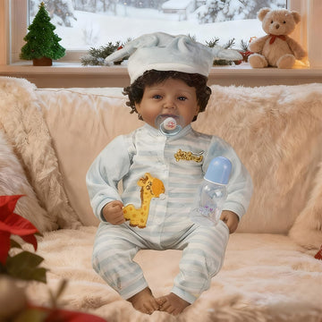 JRLCGYP 22" African American Baby Doll, Realistic Black Reborn Baby Dolls Silicone Vinyl Babydoll, Lifelike Soft Cloth Body Boy Doll, Birthday Set for