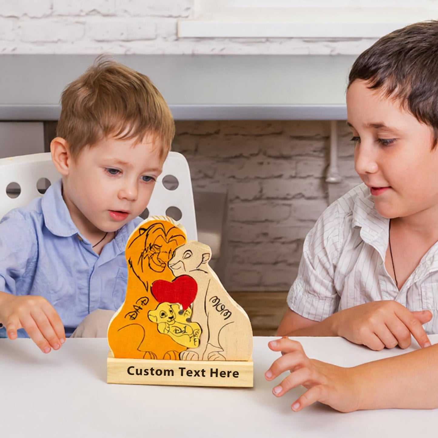 Custom Wooden Bear Family Puzzle with 2-9 Names,Mom Dad’s Day Gifts(Lion)