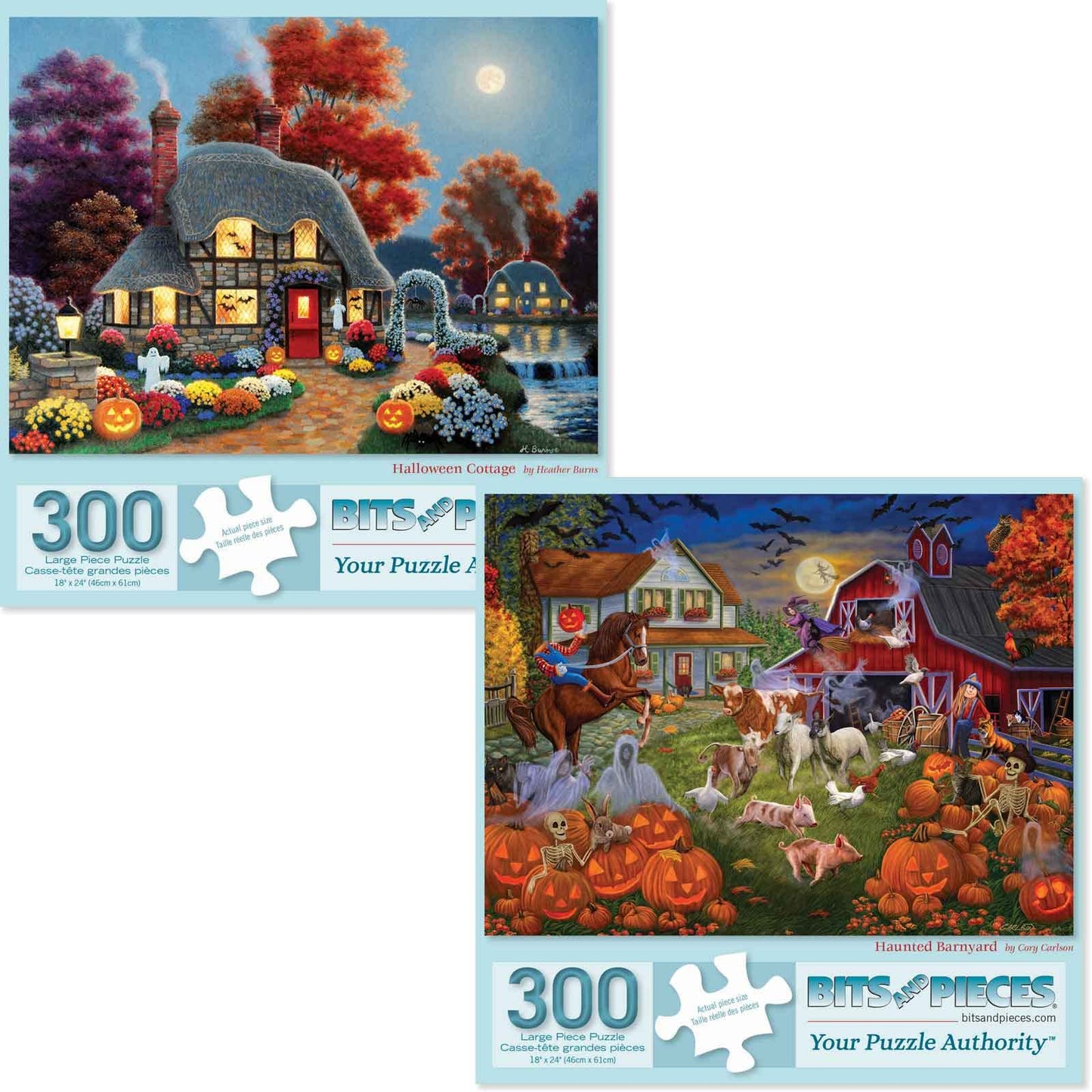 Bits and Pieces - Value Set of Two (2) 300 Piece Jigsaw Puzzles for Adults - Each Puzzle Measures 18" x 24" - 300 pc Large Piece Halloween Jigsaws by