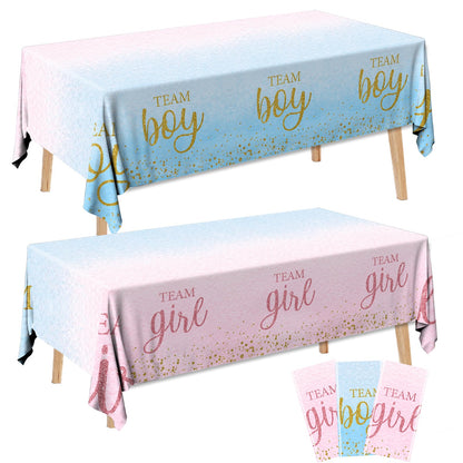 Gender Reveal Party Supplies - 3Pack Gender Reveal Tablecloth Team Boy or Girl Plastic Rectangle Table Cloth Pink Blue Baby Shower Table Decoration