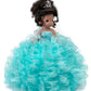 KINNEX COLLECTIONS SINCE 1997 17" Quinceañera Centerpiece Doll - Ruffled Gown, Mis Quince Años Table Decoration & Keepsake ARC8421-23R (Aqua)