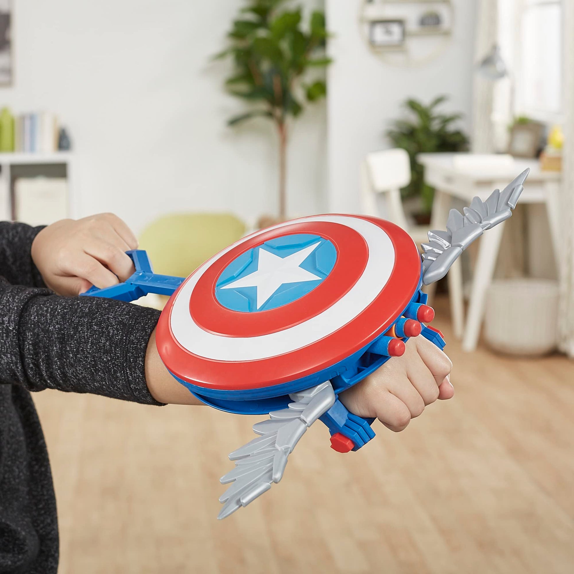 Marvel Mech Strike Mechasaurs Captain America Redwing Blaster, NERF Blaster with 3 Darts, Role Play Super Hero Toys for Kids Ages 5 and Up