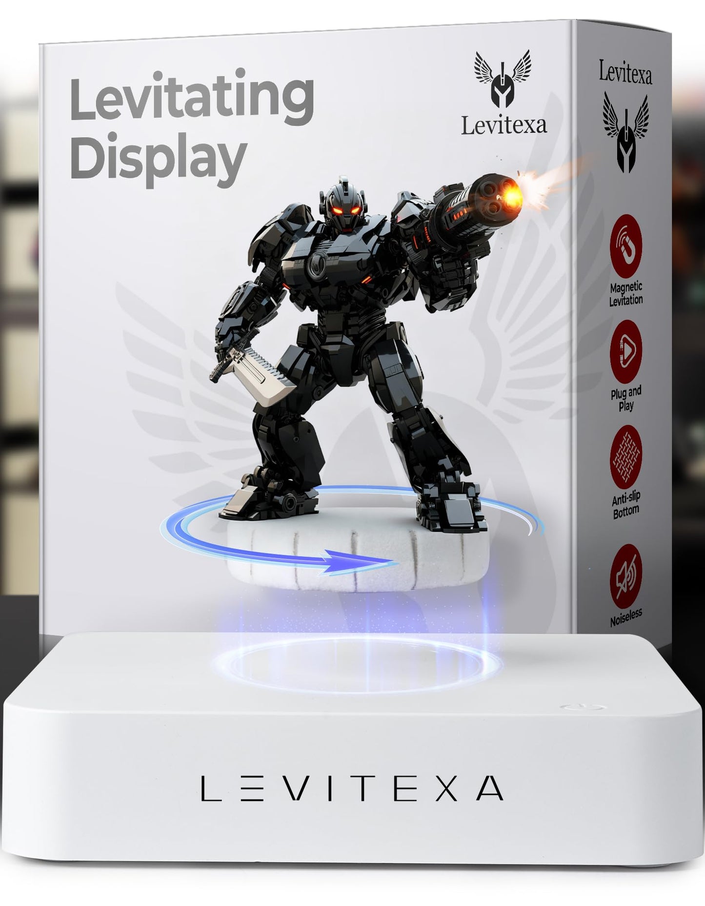Levitexa Nimbus Levitating Display - Floating Display, Levitating Stand, Magnetic Stand, Magnetic Levitation for Figures and Toys White Square Base