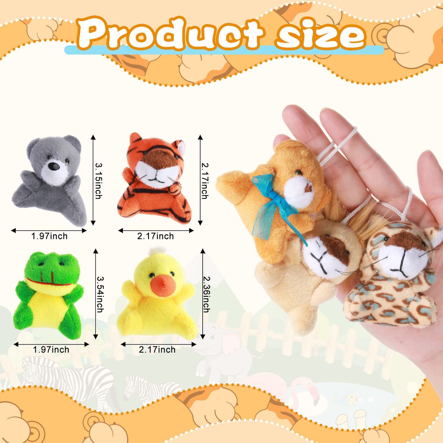 Skylety 60 Pack Animals Mini Plush Party Favors, Cute Small Plush Stuffed Animal Keychain Toy in Bulk for Carnival Prizes, Easter Basket Stuffers