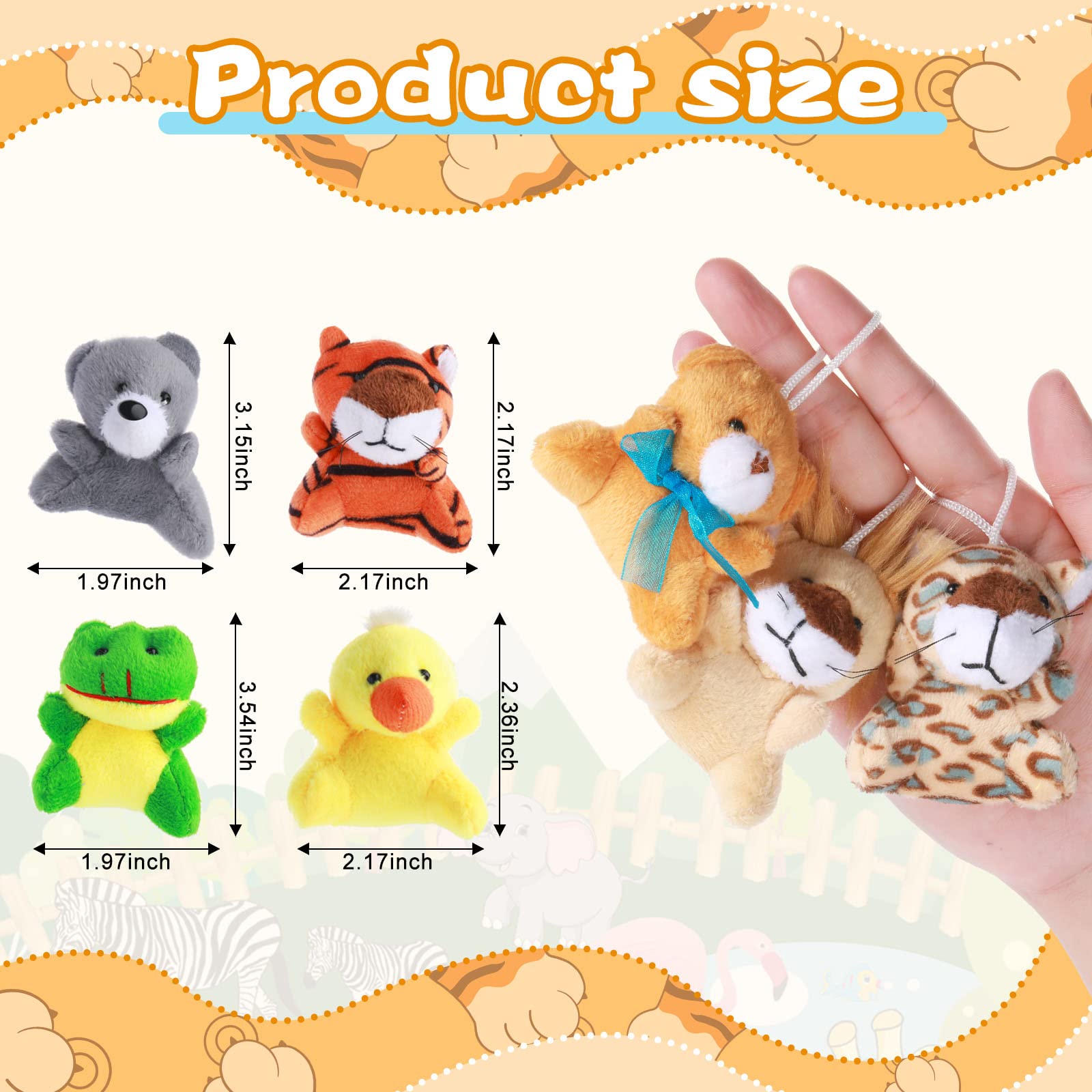 Skylety 60 Pack Animals Mini Plush Party Favors, Cute Small Plush Stuffed Animal Keychain Toy in Bulk for Carnival Prizes, Easter Basket Stuffers