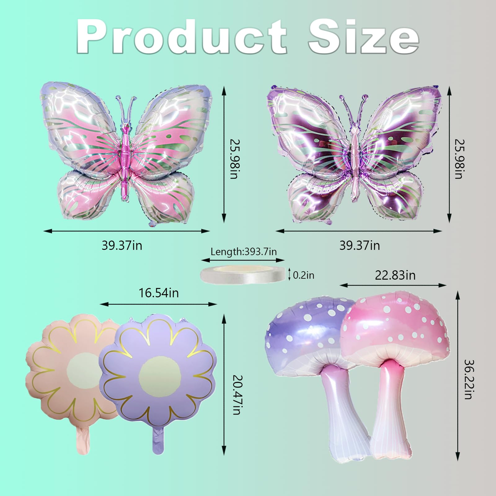 Pink Purple Mushroom Balloons Butterfly Balloons, 6 Pack Pastel Mushroom Butterfly Foil Balloon, Fairy Themed Party Decoration For Decorating Birthday