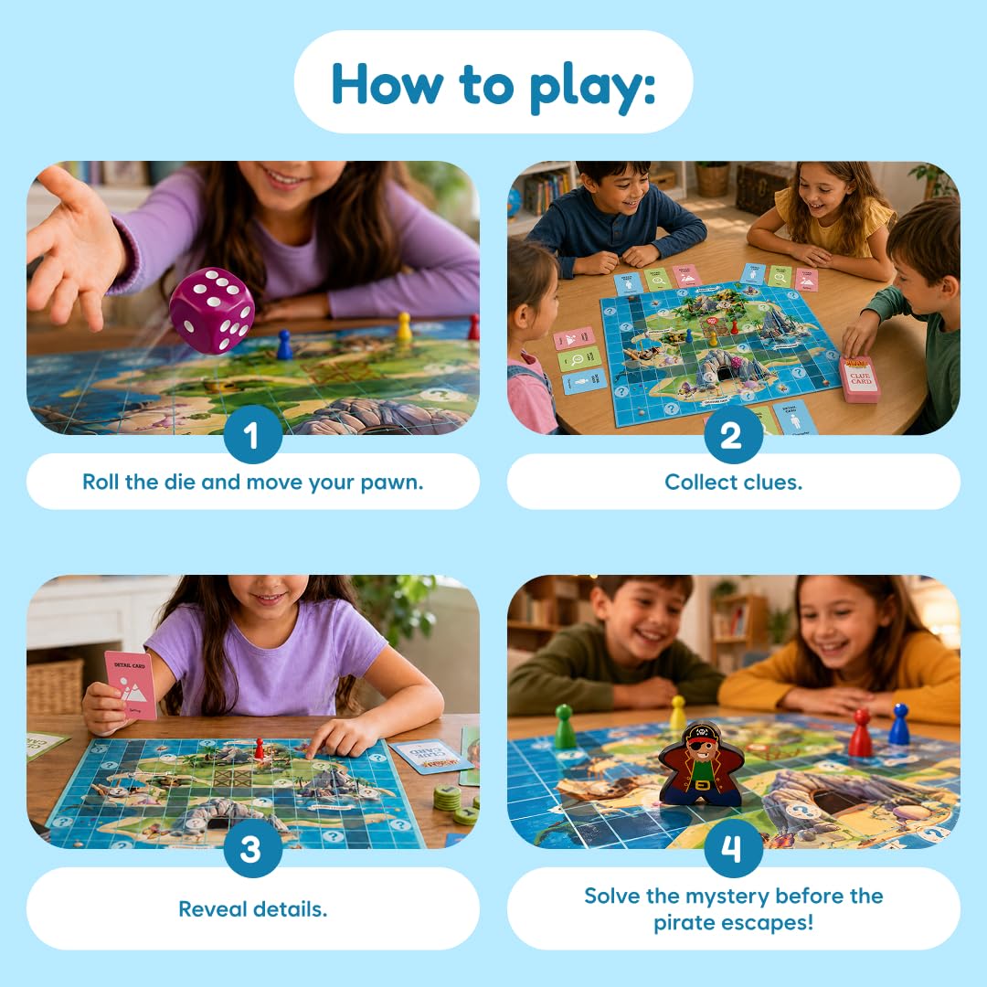 The Fidget Game Pirate Island, Reading Comprehension Game for Kids, Grades K-2, Ages 5-8, Story Elements Board Game, Build Inference, Sequencing
