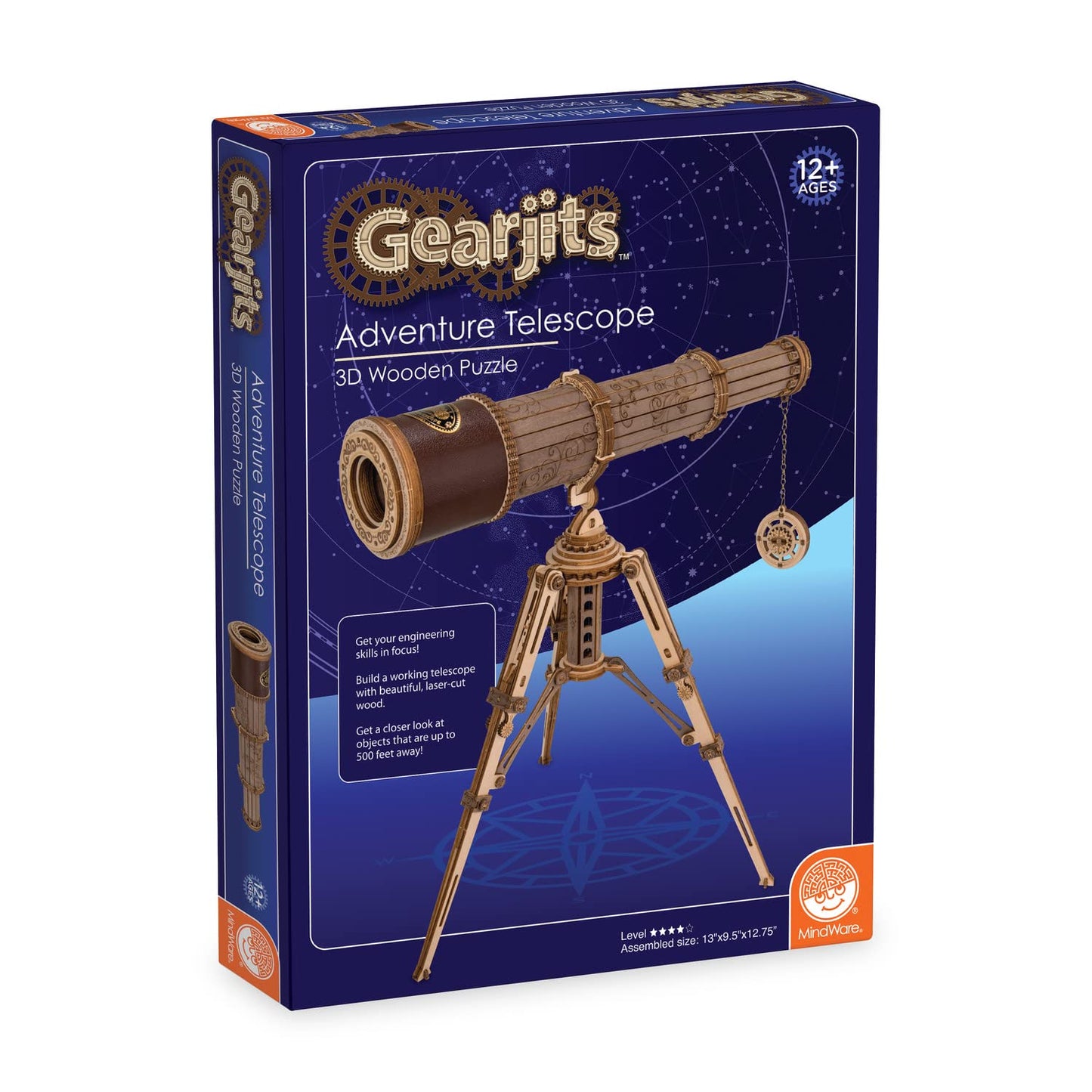 Gearjits: Telescope - Wooden 3D Building Puzzle for Teens & Adults - Build Your Own Telescope - Fun for Parents Too! - Great STEAM Gifts for Ages 12+