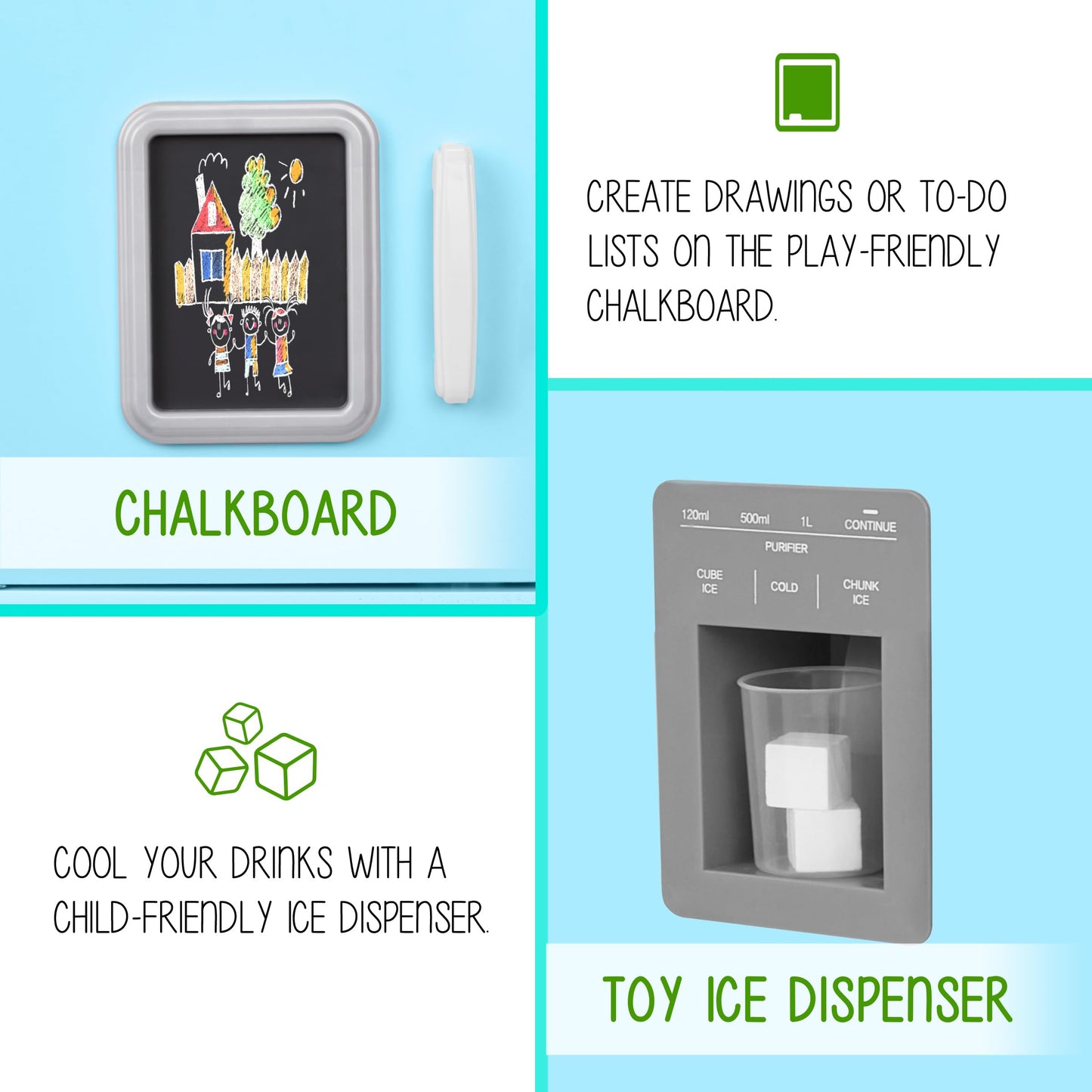 Lil' Jumbl Kids Kitchen Set, Pretend Wooden Play Kitchen with Chalk Board, Play Phone, Towel Rack & Ice Dispenser, Clicking Knobs, Pots & Utensils