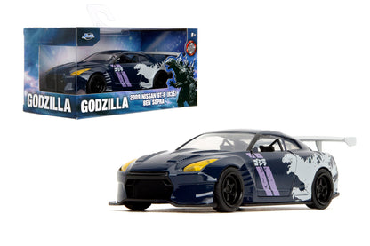 Jada Hollywood Rides 1:32 Scale Die-Cast 2009 Nissan GT-R (R35) Ben Sopra Godzilla - Opening Doors, Rubber Tires - Collectible for Adults - Toho