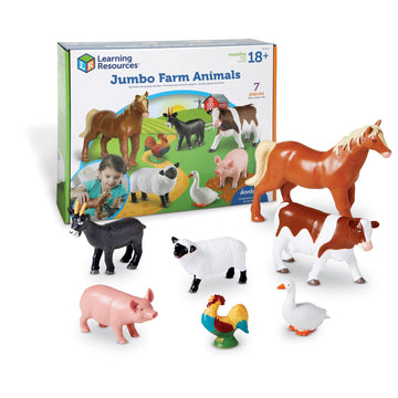 Learning Resources Jumbo Farm Animals - Horse Cow Sheep Chicken Goat Figurines, Barn Toys, Fine Motor Skills, Toddler Educational Playset, Montessori
