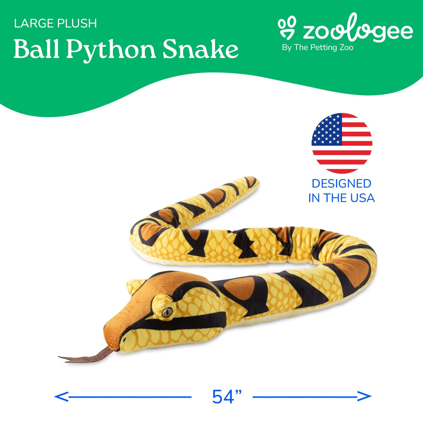 The Petting Zoo Ball Python Snake Stuffed Animal Plushie, Gifts for Kids, Earth Keeperz Snake Animals, Zoologee Yellow Ball Python Snake Plush Toy, 54