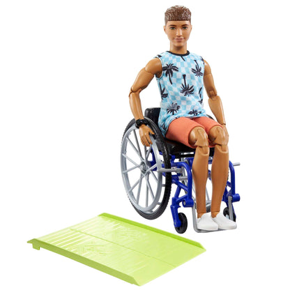 Barbie Ken Doll with Wheelchair & Ramp, Kids Toys, Fashionistas, Brunette with Beachy Tee and Orange Shorts, Clothes and Accessories