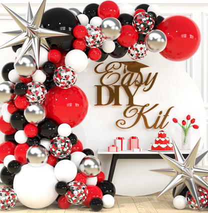 ALL-IN-1 Red Black and White Balloon Arch Kit for Red and Black Birthday Party Decorations - Reds and Blacks Balloons for White Black and Red Balloon
