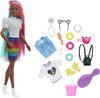 Barbie Leopard Rainbow Hair Doll (Brunette) with Color-Change Hair Feature, 16 Hair & Fashion Play Accessories Including Scrunchies, Brush, Fashion