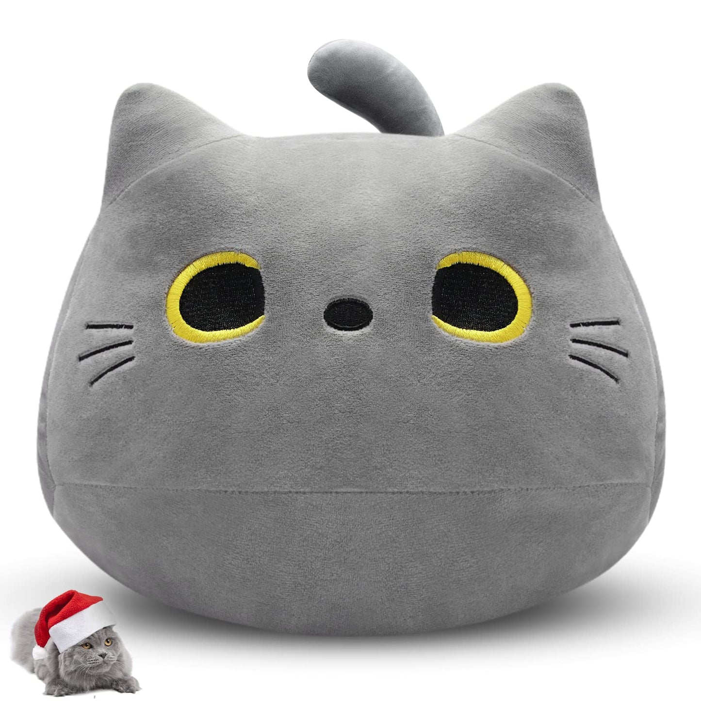 LSYDCARM Gray Cat Plush Pillows Toys, 12inch Kawaii Gray Cat Stuffed Animals Plush Toys, Cute Soft Cat Plushie Stuffed Kitten for Birthday Valentines