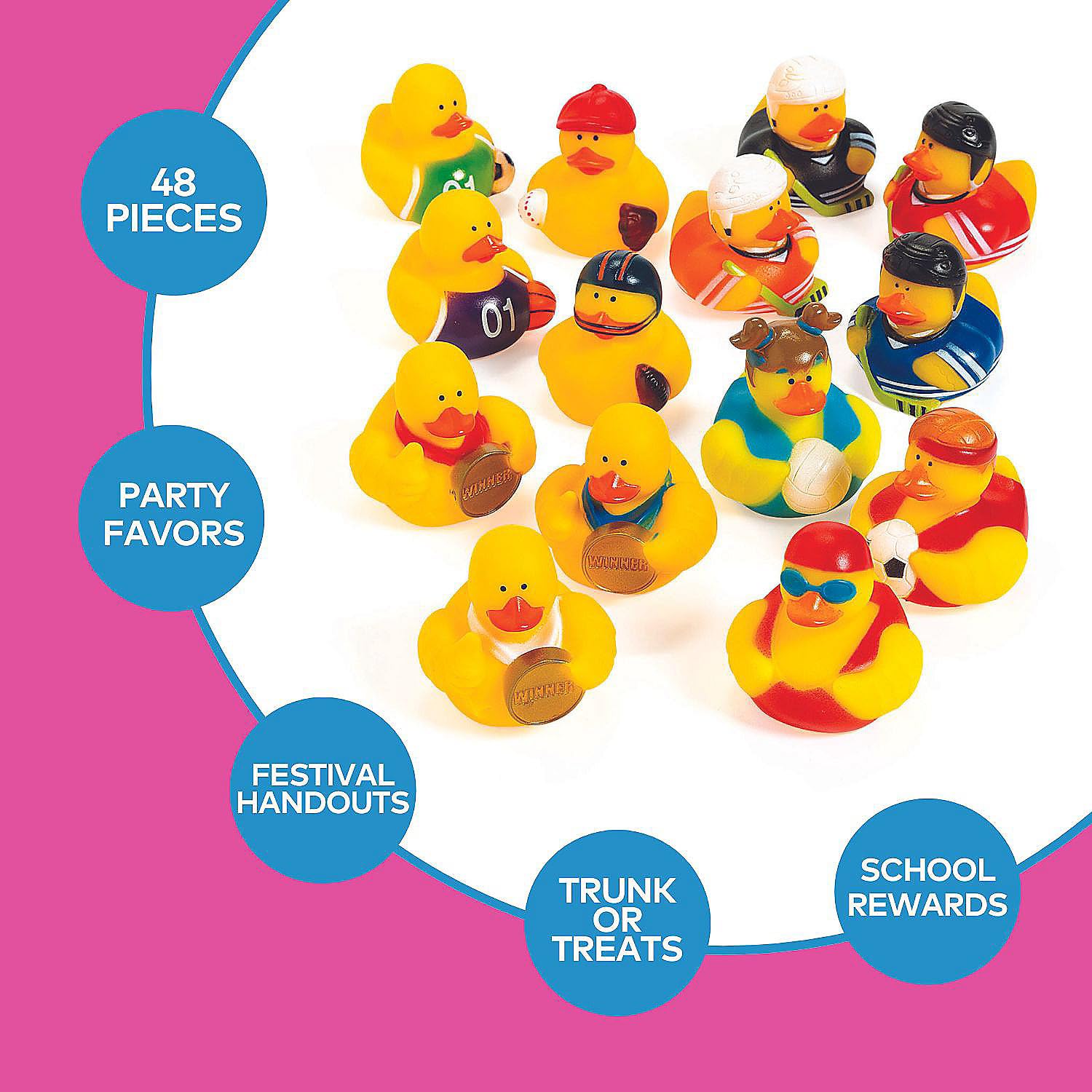 Fun Express Sports Rubber Duckies Assortment - Toys - 48 Pieces - Red