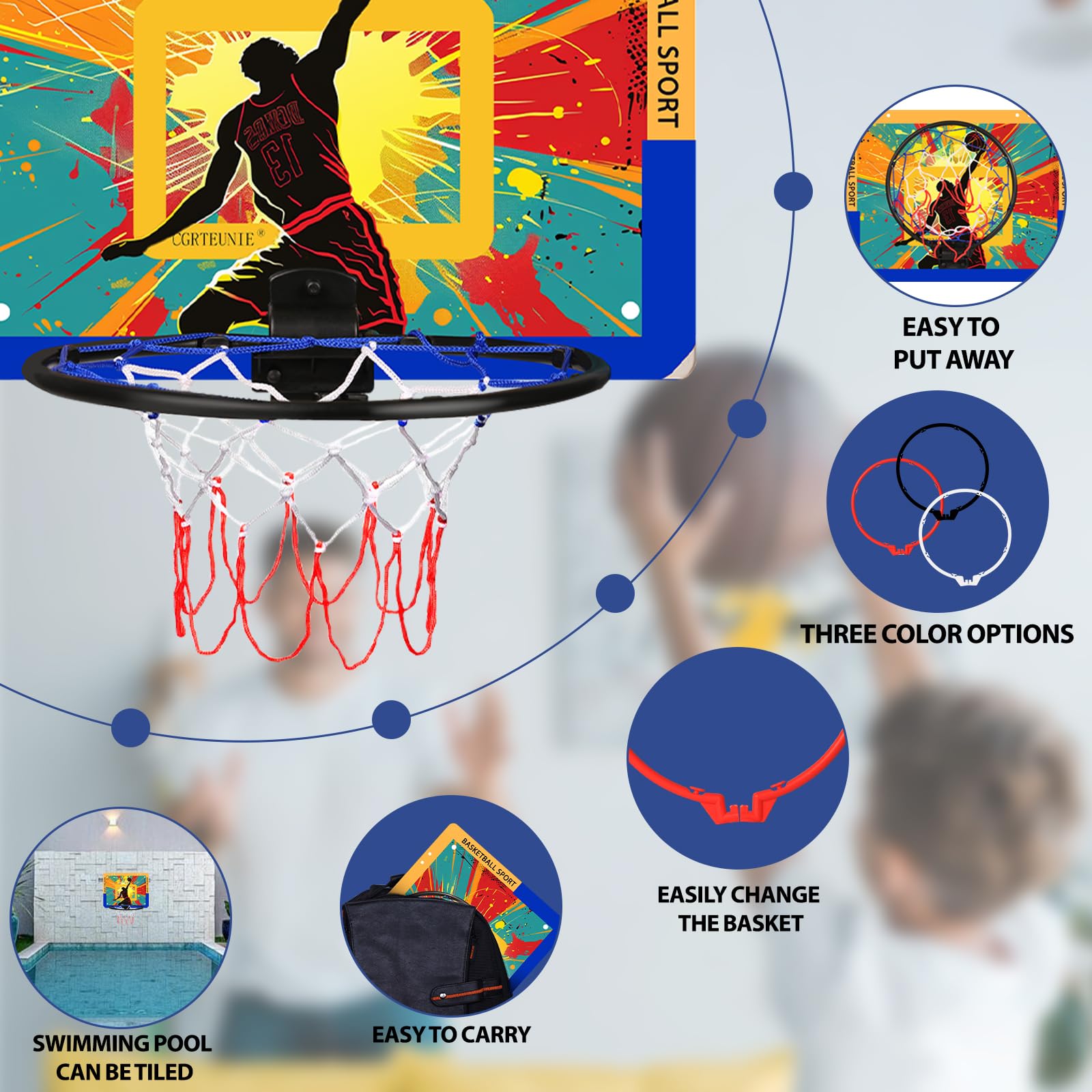 CGRTEUNIE Indoor Basketball Hoop for Kids, 40x30cm Backboard