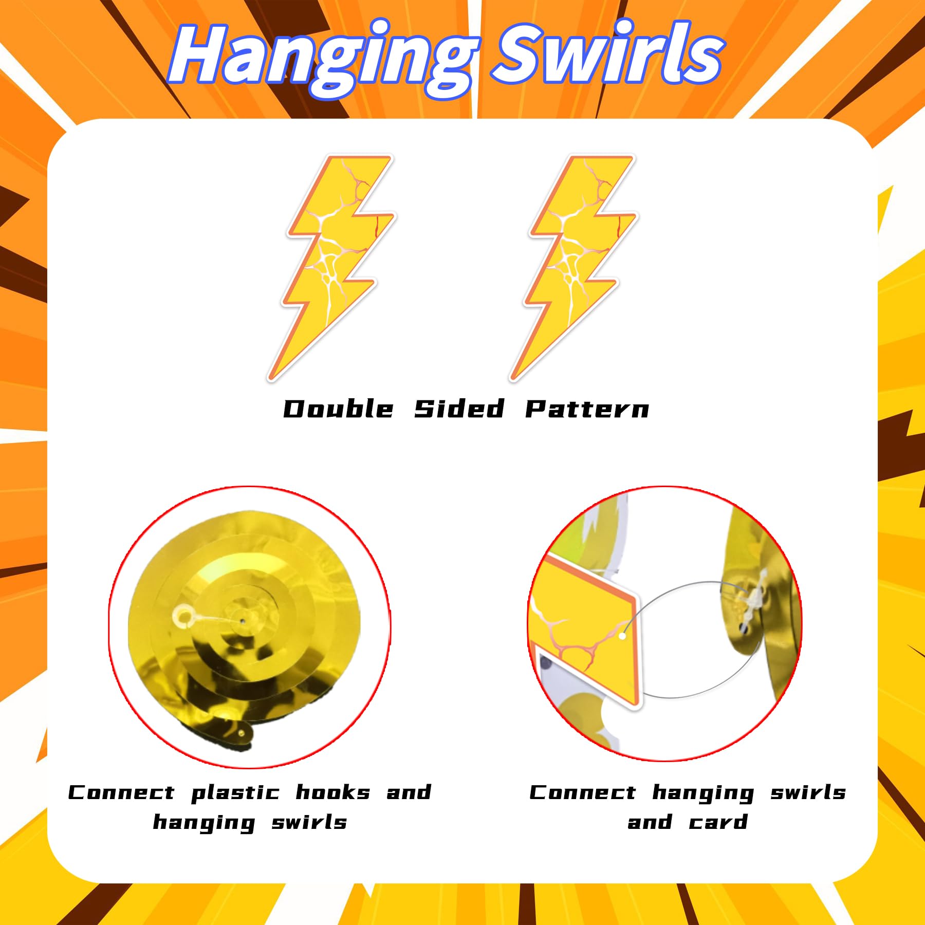 24 Pieces Lightning Hanging Swirls Flash Weather Streamers Gold Lightning Hanging Decorations Ceiling Swirls for Yellow Lightning Birthday Party