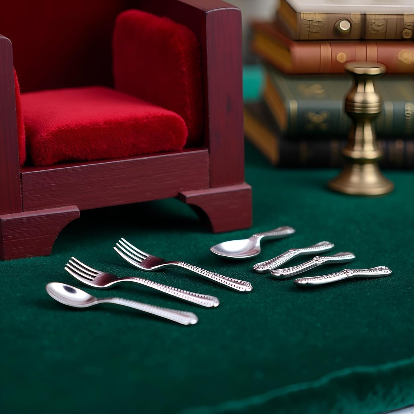 12-Piece 1/12 Scale Silver Miniature Cutlery Set - Stainless Steel Dollhouse Accessories for Cupcake Decorations and Model Displays (0.8" Tiny
