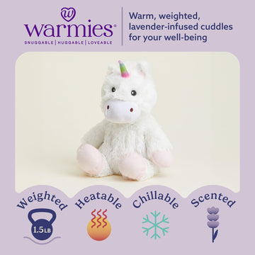 warmies Microwavable & Weighted Stuffed Animals, White Unicorn - Heated Stuffed Animal Plushie for Warmth & Comfort - Cute Soft Plush Toys for Adults