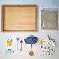 Executive Sandbox - Beach Themed Zen Garden - Desktop Stress Relieving Office Decor - Includes 8” x 10” Hardwood Sandbox, 8 Seaside Accessories,