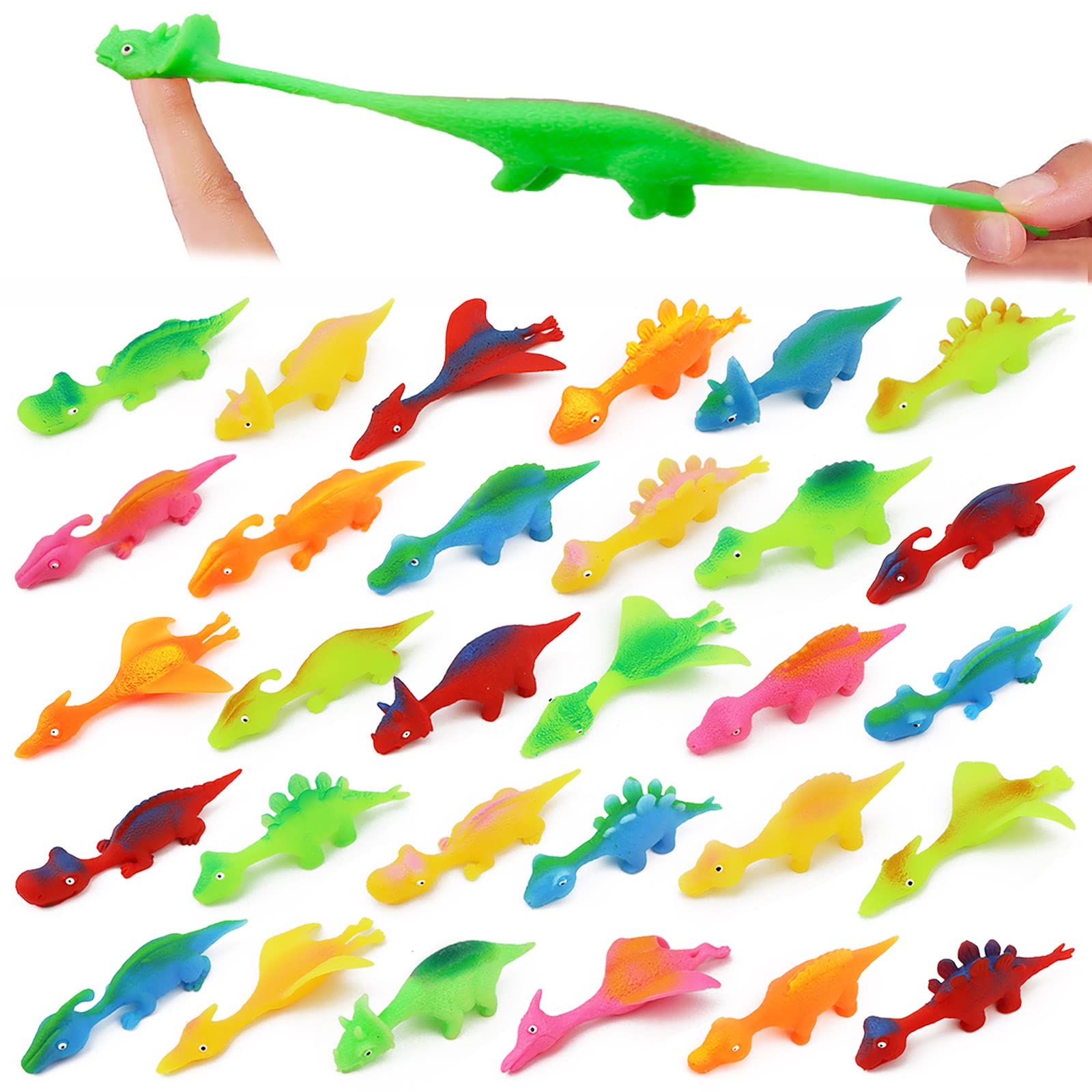 Pushmick 30 Pcs Slingshot Dinosaur Finger Toys, catapult toys as fun as slingshot chicken, cute shapes, more colors, Great for Flying Games and Party