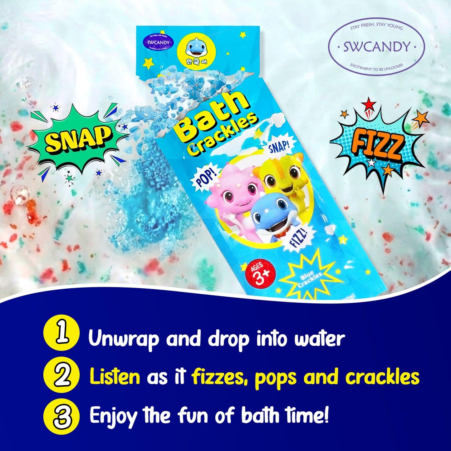 SWCANDY Bath Crackles for Kids, 12 Pack Sensory Bath Toys, Crackle Pop & Fizz Bath Crystals, Nontoxic Fragrance-Free Mess-Free Toddler Bathtub Toys